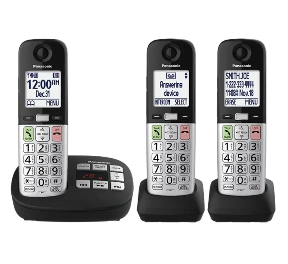 Panasonic KX-TGU433B 3 Handset Cordless Phone Large Display Call Block Black